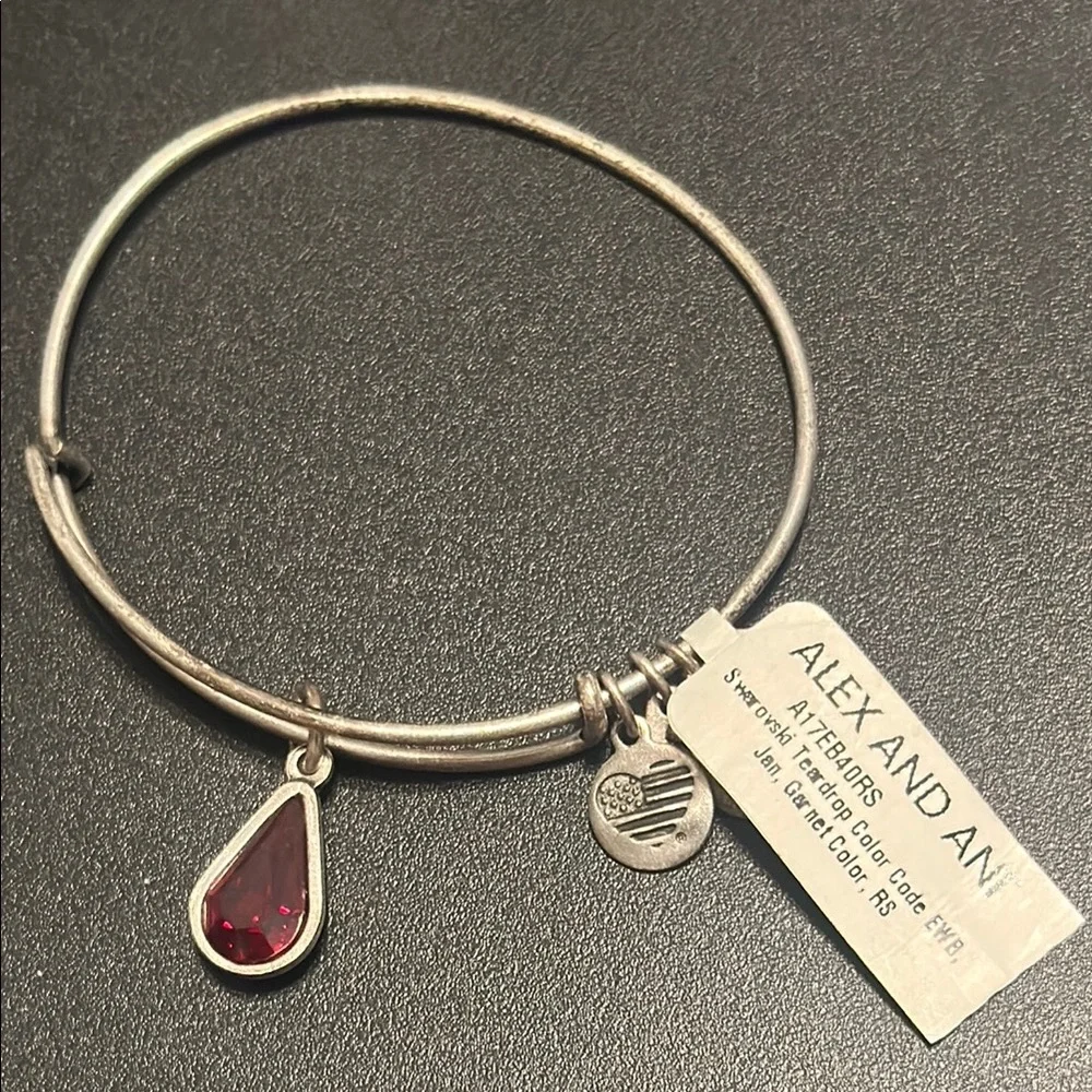 Alex and Ani new Swarovski teardrop Silver and Red Charm Bracelet